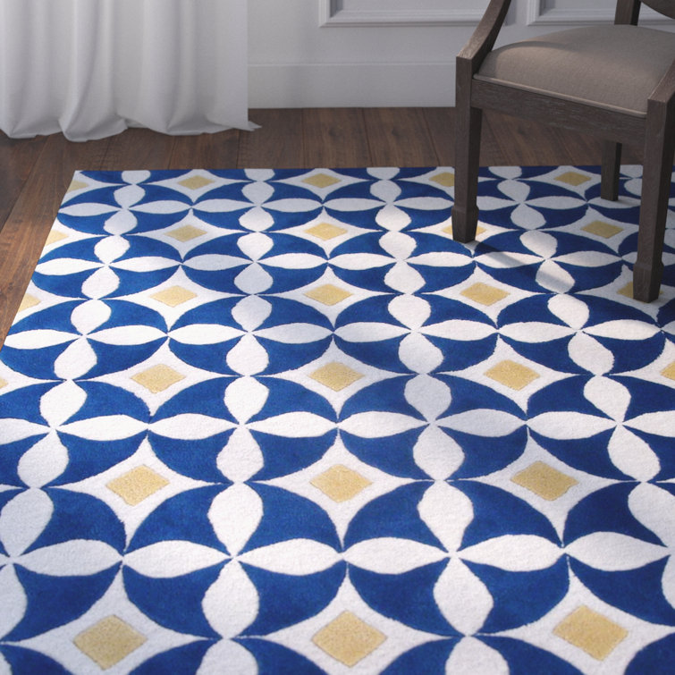 Winston Porter Candelo Handmade Tufted Blue/White/Yellow Rug Wayfair